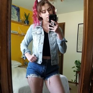 Cropped Distressed Denim Jacket